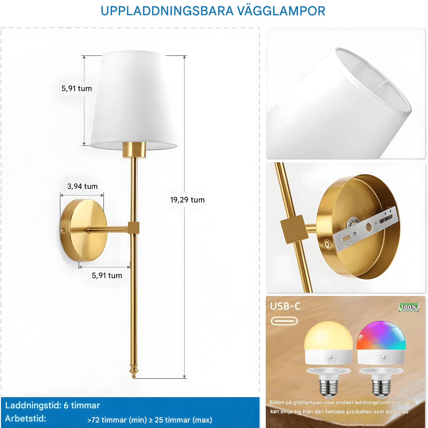 AMARA – Langaton seinävalaisin, ladattava akku, himmennettävä RGB-valo ja kaukosäädin.