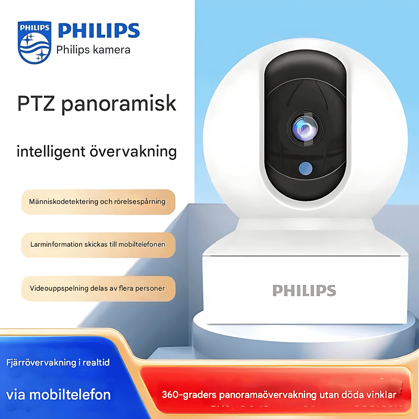 HomeGuard - Älykäs valvontakamera 360° panoraamanäkymällä, WiFi & Kaksisuuntainen ääni