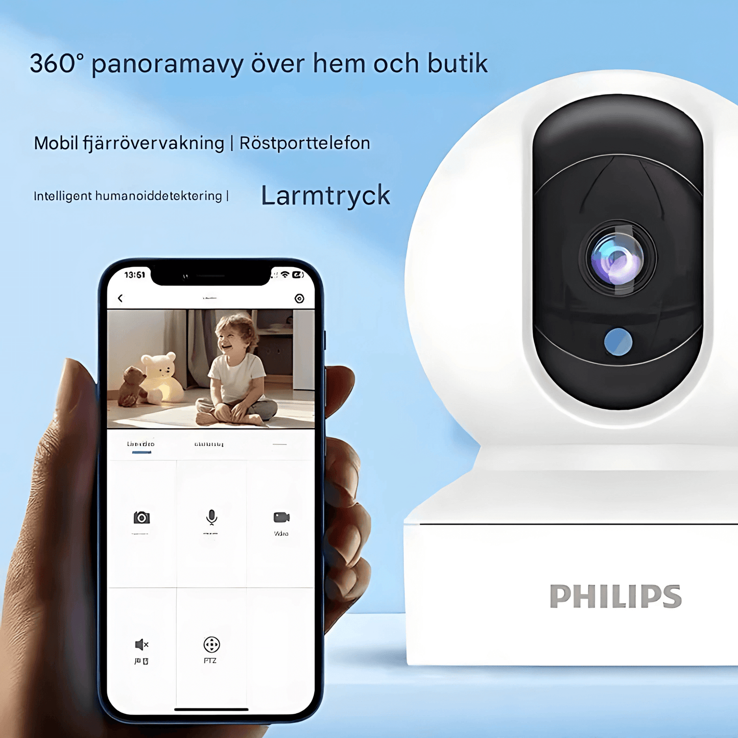 HomeGuard - Älykäs valvontakamera 360° panoraamanäkymällä, WiFi & Kaksisuuntainen ääni