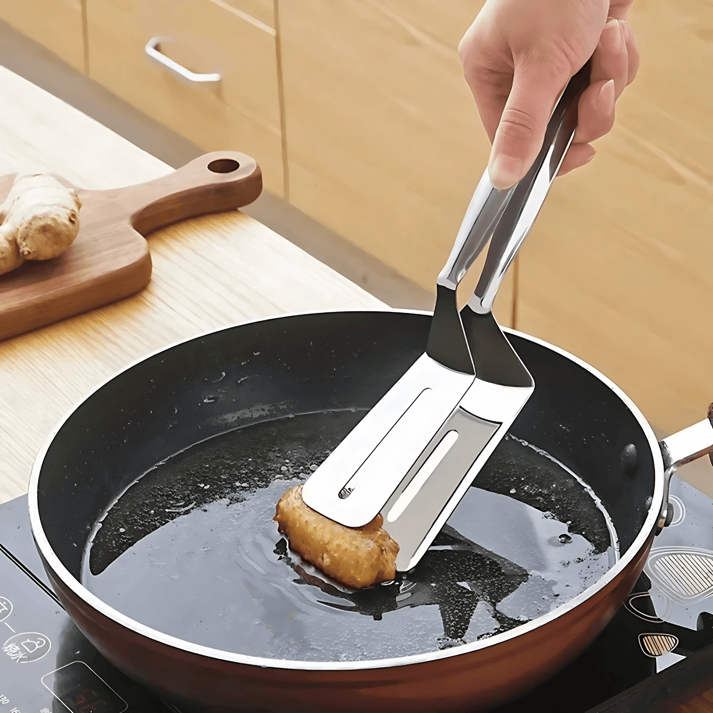 OSKAR – Multifunktionell Rostfri Mat- & Grilltång för Stek, Bröd & Fisk