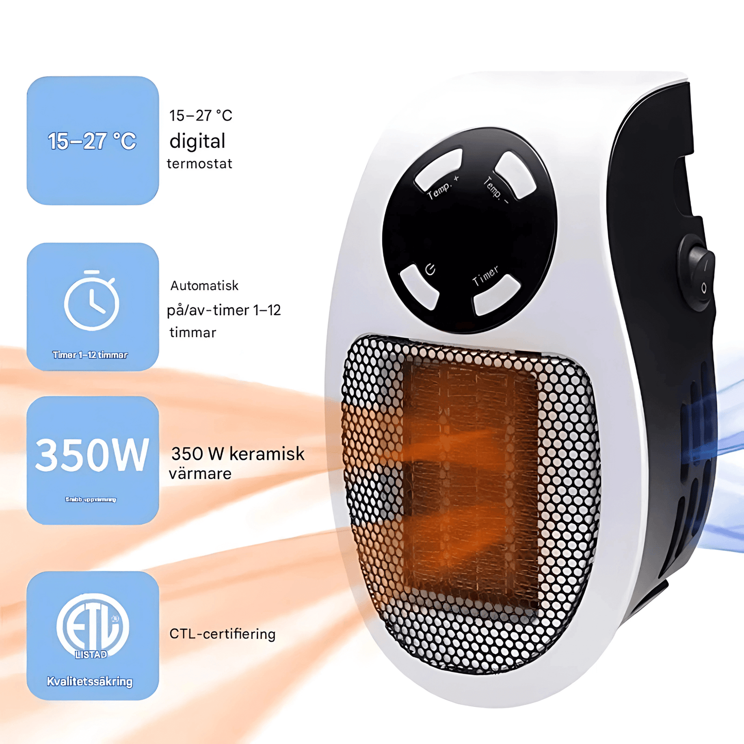 SAGA – Portabel Elektrisk Värmare med LED-display, Timer & Justerbar Temperatur