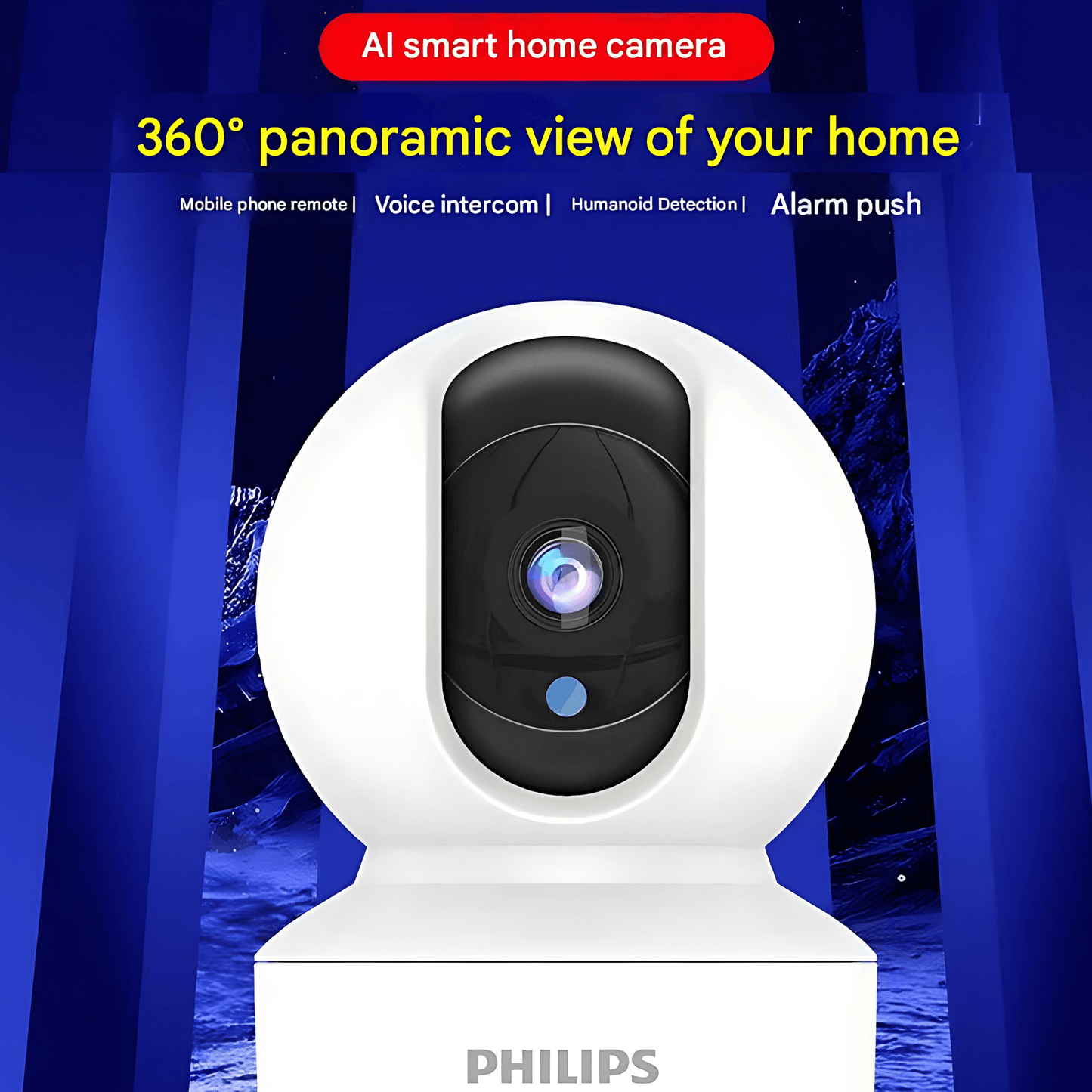 HomeGuard - Älykäs valvontakamera 360° panoraamanäkymällä, WiFi & Kaksisuuntainen ääni