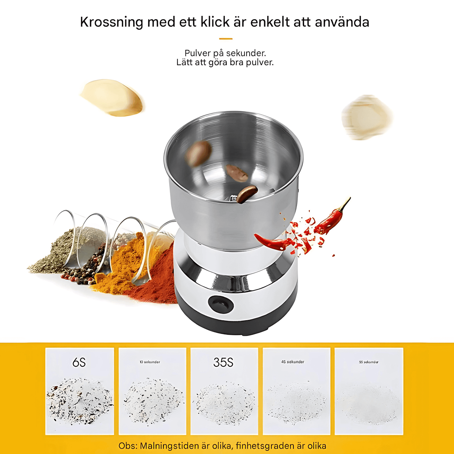 LIVIA – Elektrisk Mini-Kvarn för Kaffe, Kryddor & Babymat, Ultrafin Malning