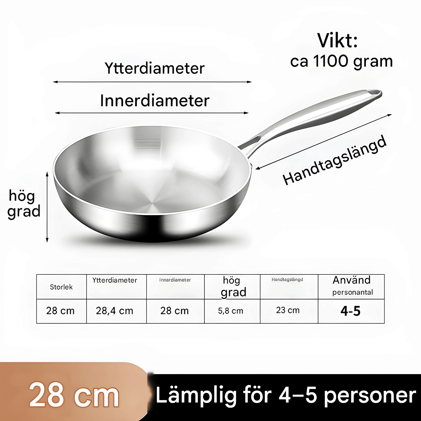 CHARLIE - Poêle à frire en acier inoxydable 316 avec construction à 3 couches pour induction & gaz