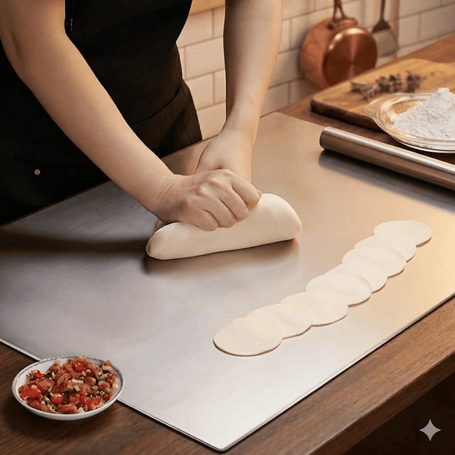 AKSEL – Planche à découper en acier inoxydable avec protection antidérapante, bord sécurisé et surface résistante pour la cuisine et la pâtisserie