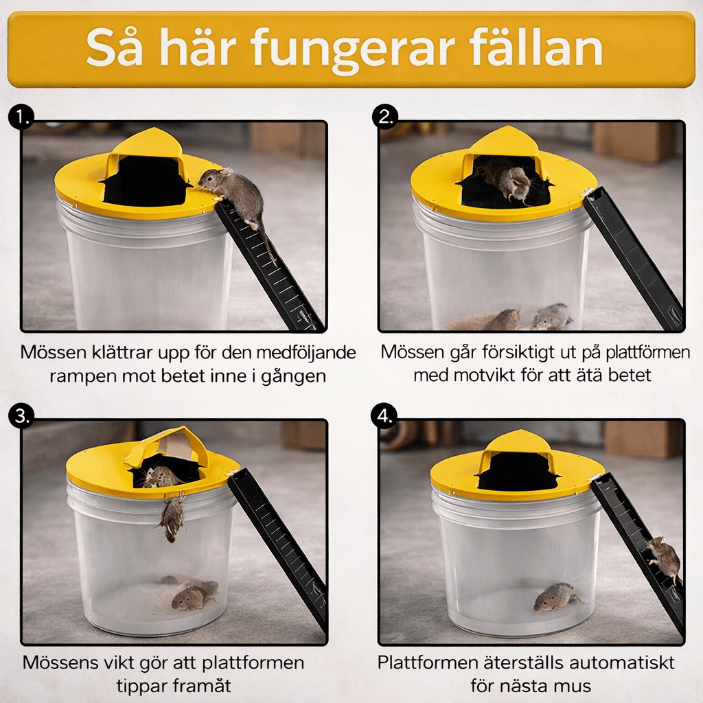 CASEY – Automatisk Musfälla med Tippande Lock för Hink, Återställande Design för Inomhus & Utomhusbruk