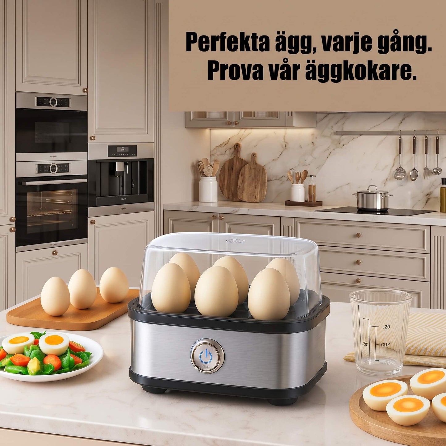 EggNest – Elektrisk Äggkokare för 1–6 Ägg med Automatisk Avstängning & Enkel Ångkokning