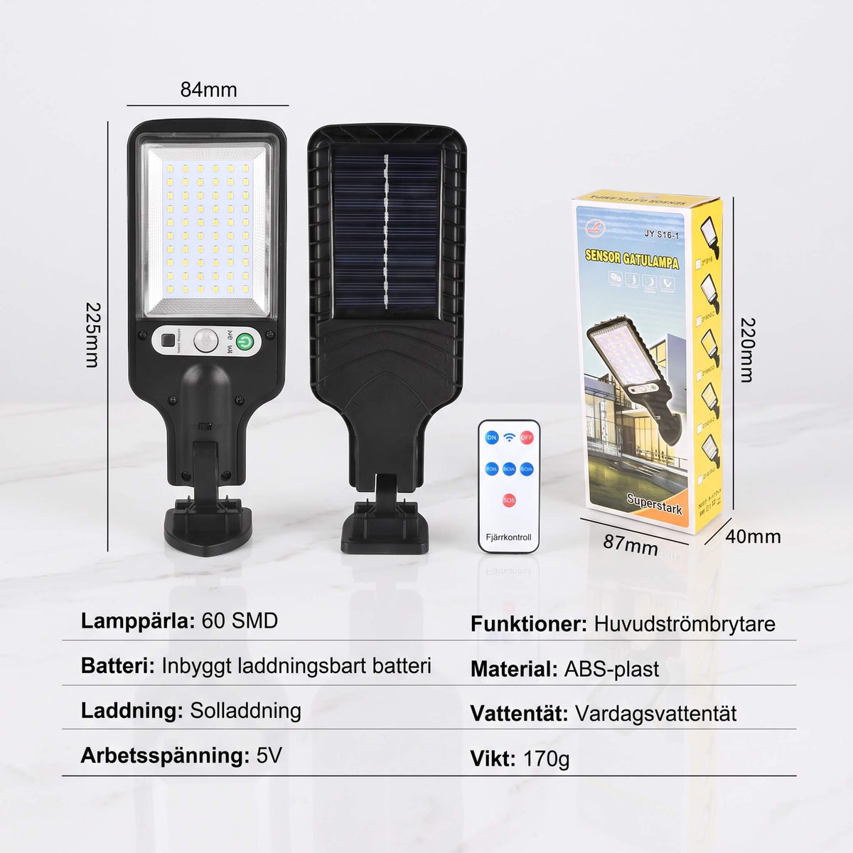 FELIX – Solar-Powered LED Wall Light with Motion Sensor and Remote Control – 3 Lighting Modes and 180° Wide Angle for Outdoor Use