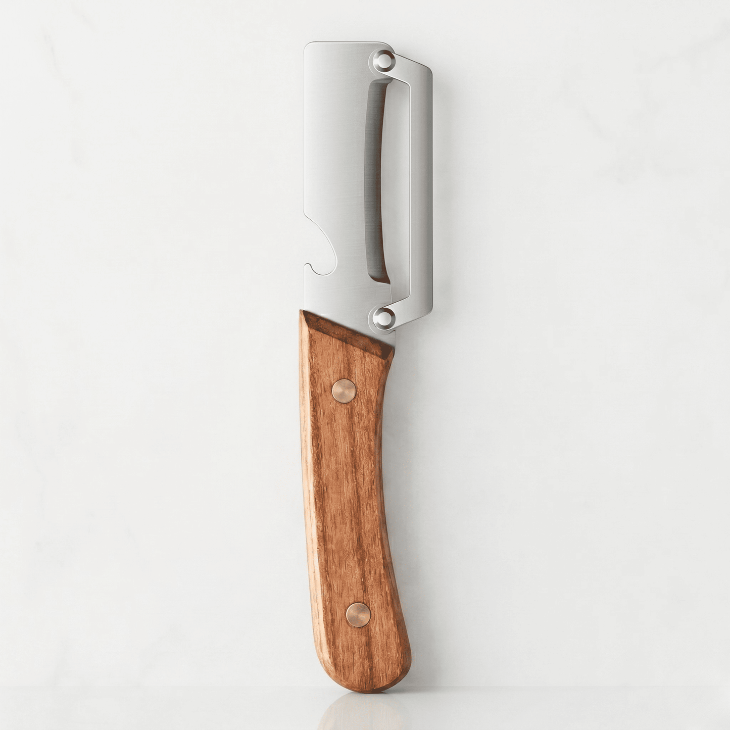 GUDMUND – Éplucheur 2-en-1 à lame courbée en acier inoxydable 3Cr13 et manche en bois – Éplucheur manuel pour fruits et légumes avec tire-bouchon intégré