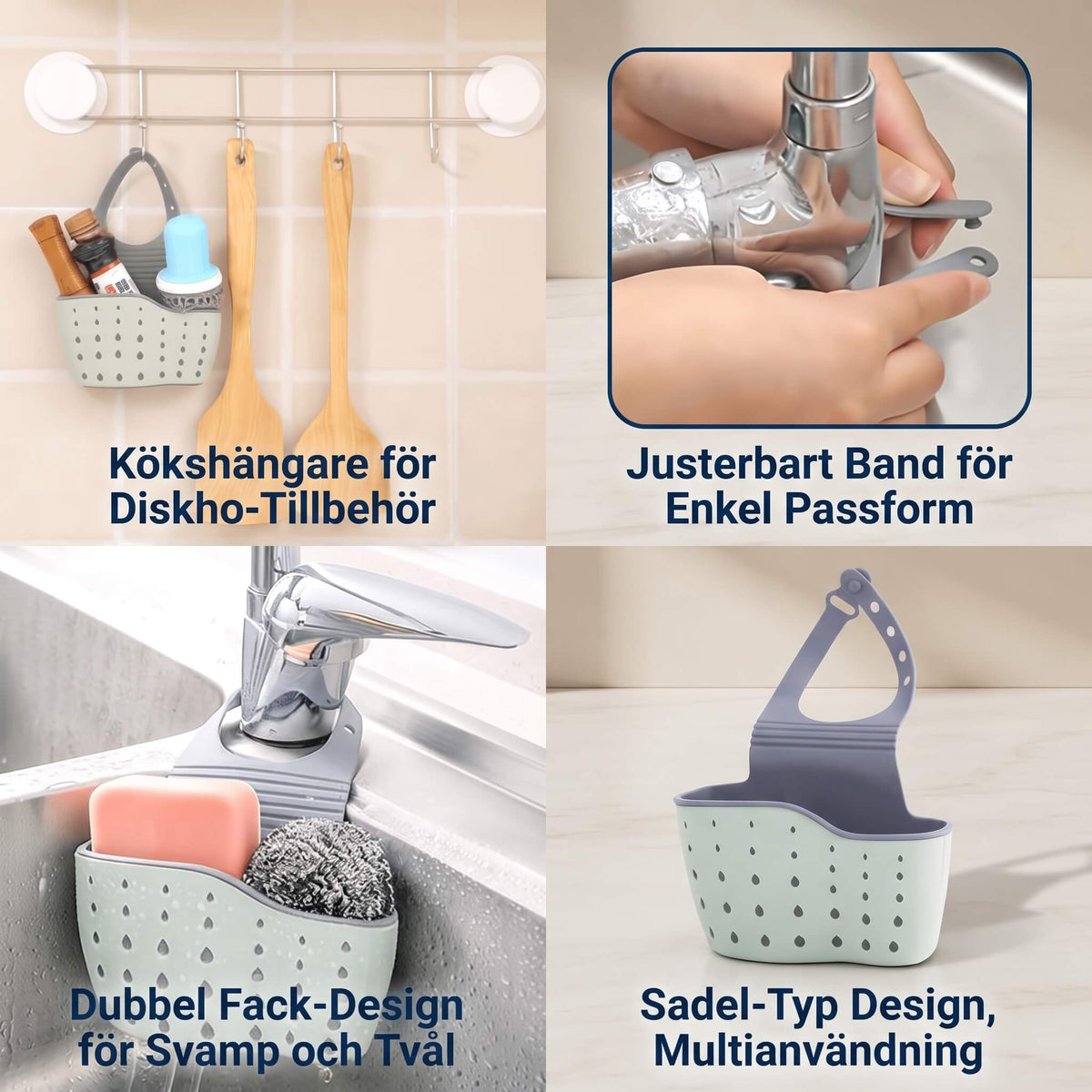 MARGARETA – Hanging Sink Storage with Drainer – Adjustable Sponge Holder and Dish Rack for Tap