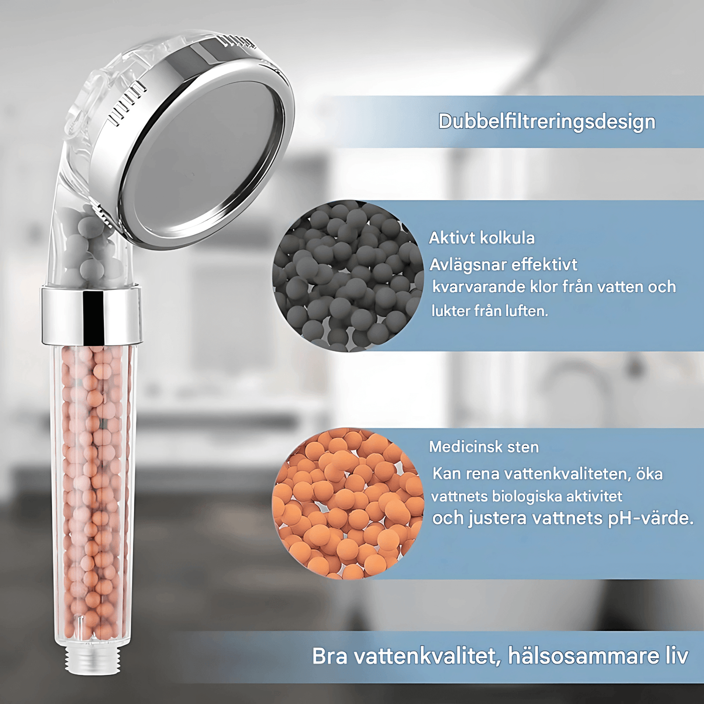 PureHaven – Håndholdt dusj med dobbel filtrering, høyt vanntrykk & Vannsparende design for badet