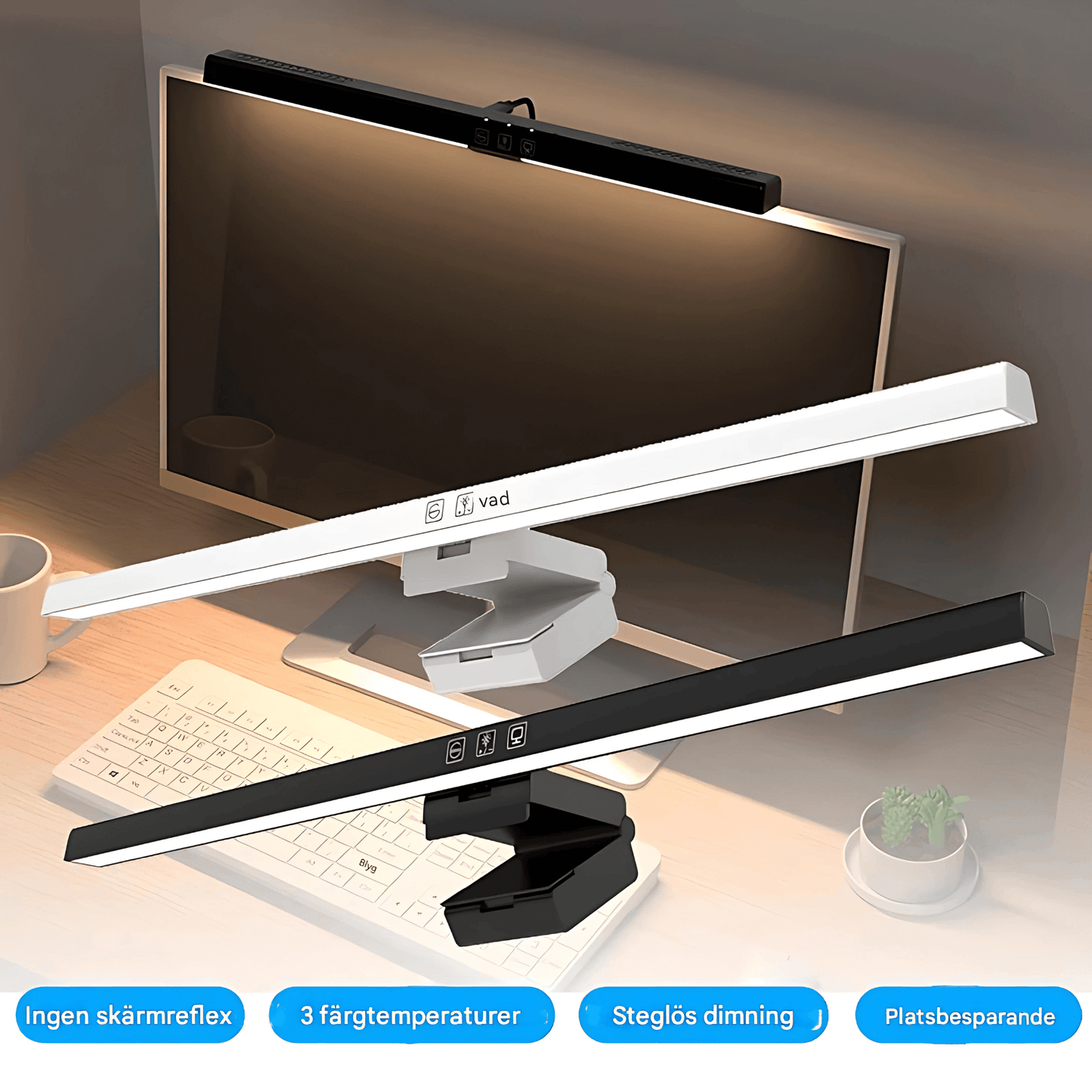 VisionBar – LED Skrivbordslampa med Justerbart Ljus & Antireflex för Dataskärm