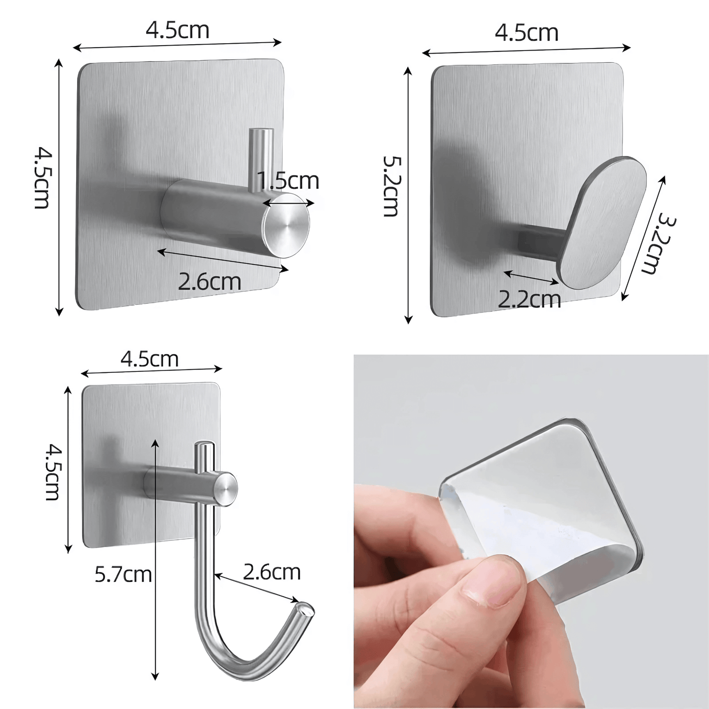 PrimeHook - 4-pack | Ruostumattomasta teräksestä valmistetut kylpyhuonekoukut, joissa on itsekiinnittyvä kiinnike kylpyhuoneeseen ja keittiöön