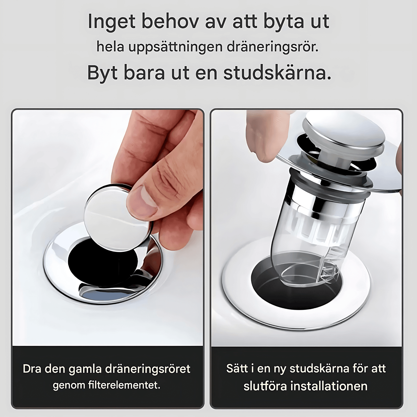 DrainGuard – Universell Pop-up Vannlås med Hårfilter & Luktstopp for Servant og Kjøkkenvasker