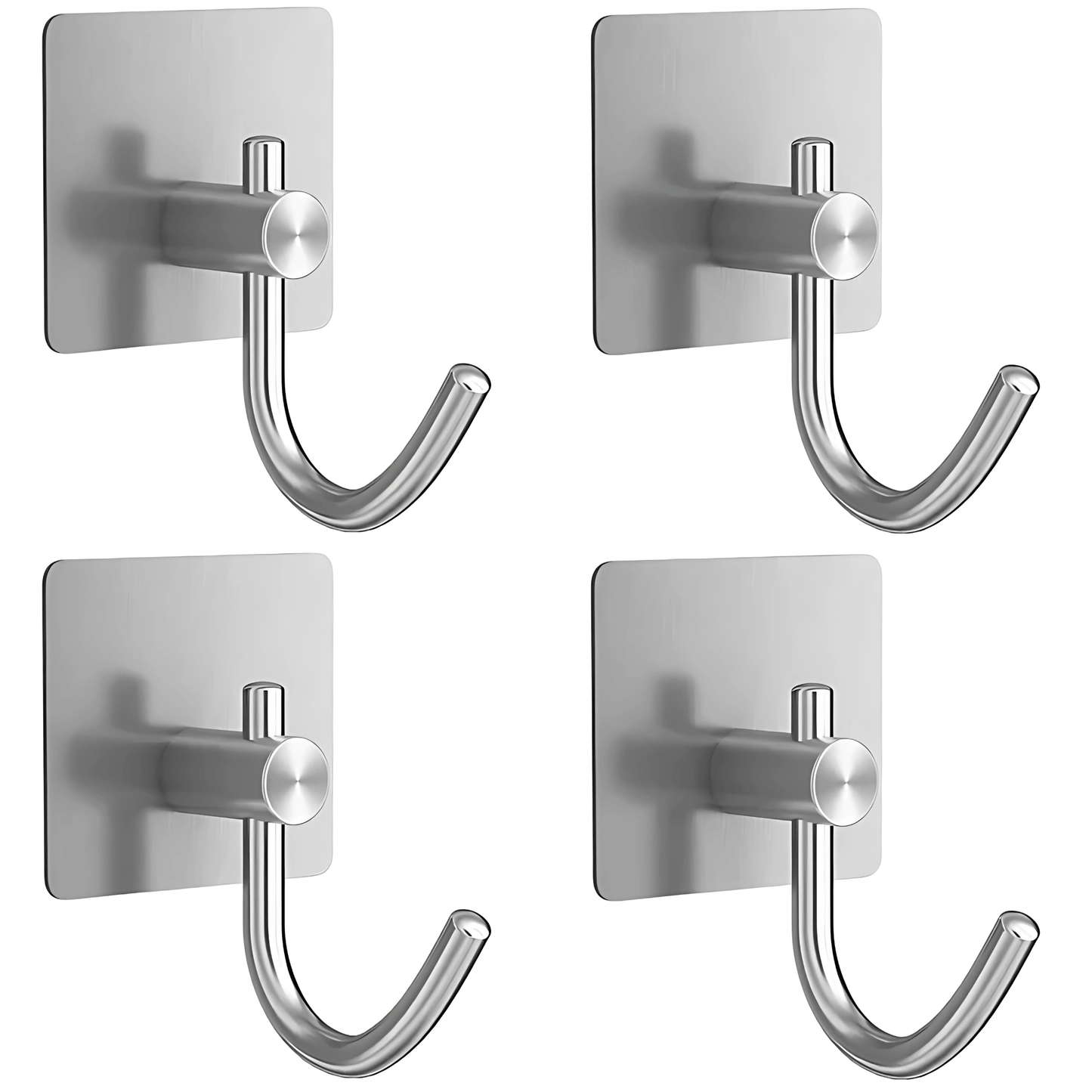 PrimeHook - 4-pack | Ruostumattomasta teräksestä valmistetut kylpyhuonekoukut, joissa on itsekiinnittyvä kiinnike kylpyhuoneeseen ja keittiöön