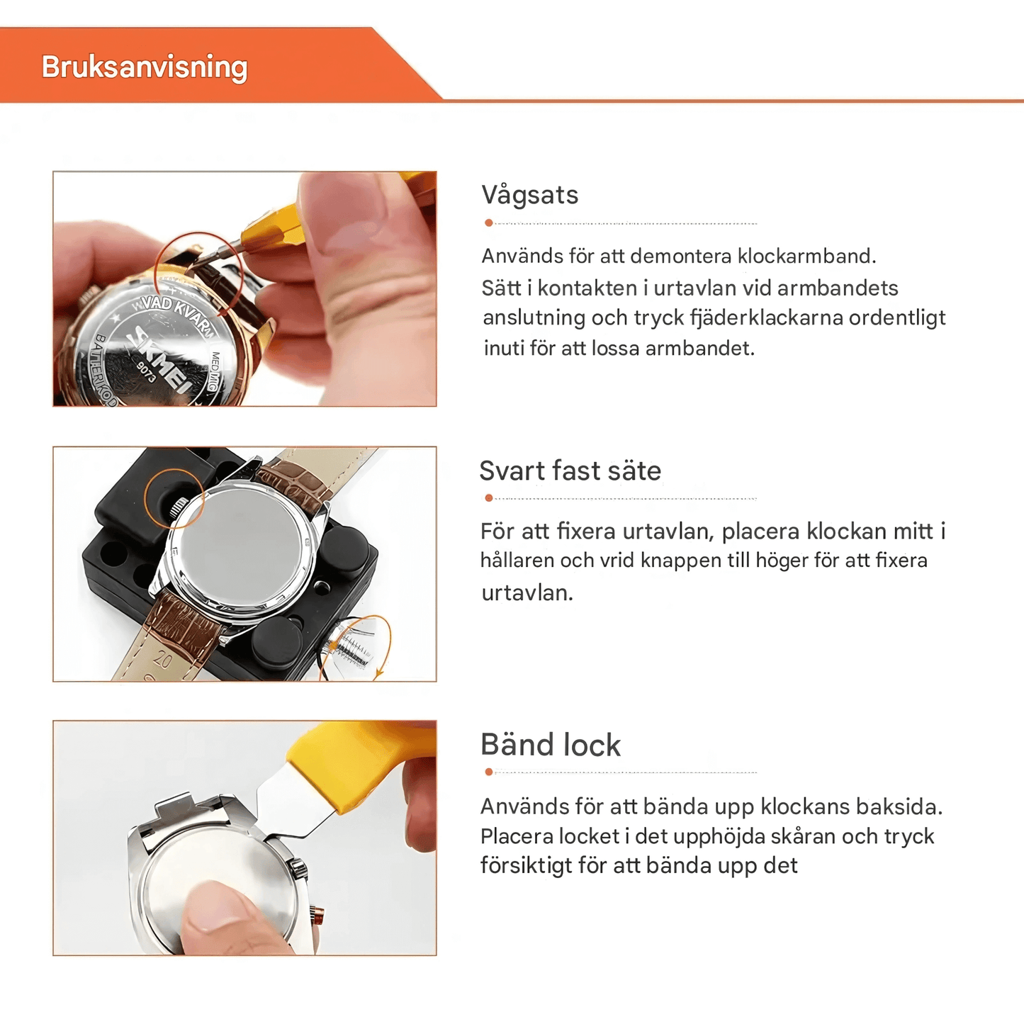 TimeFix – Klokkereparasjonssett med 147 deler, verktøy for justering av armbånd & Urkasseåpner