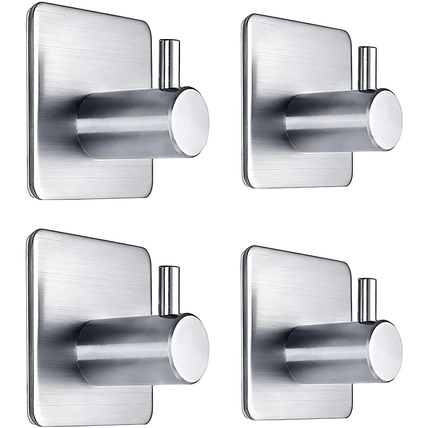 PrimeHook - 4-pack | Ruostumattomasta teräksestä valmistetut kylpyhuonekoukut, joissa on itsekiinnittyvä kiinnike kylpyhuoneeseen ja keittiöön