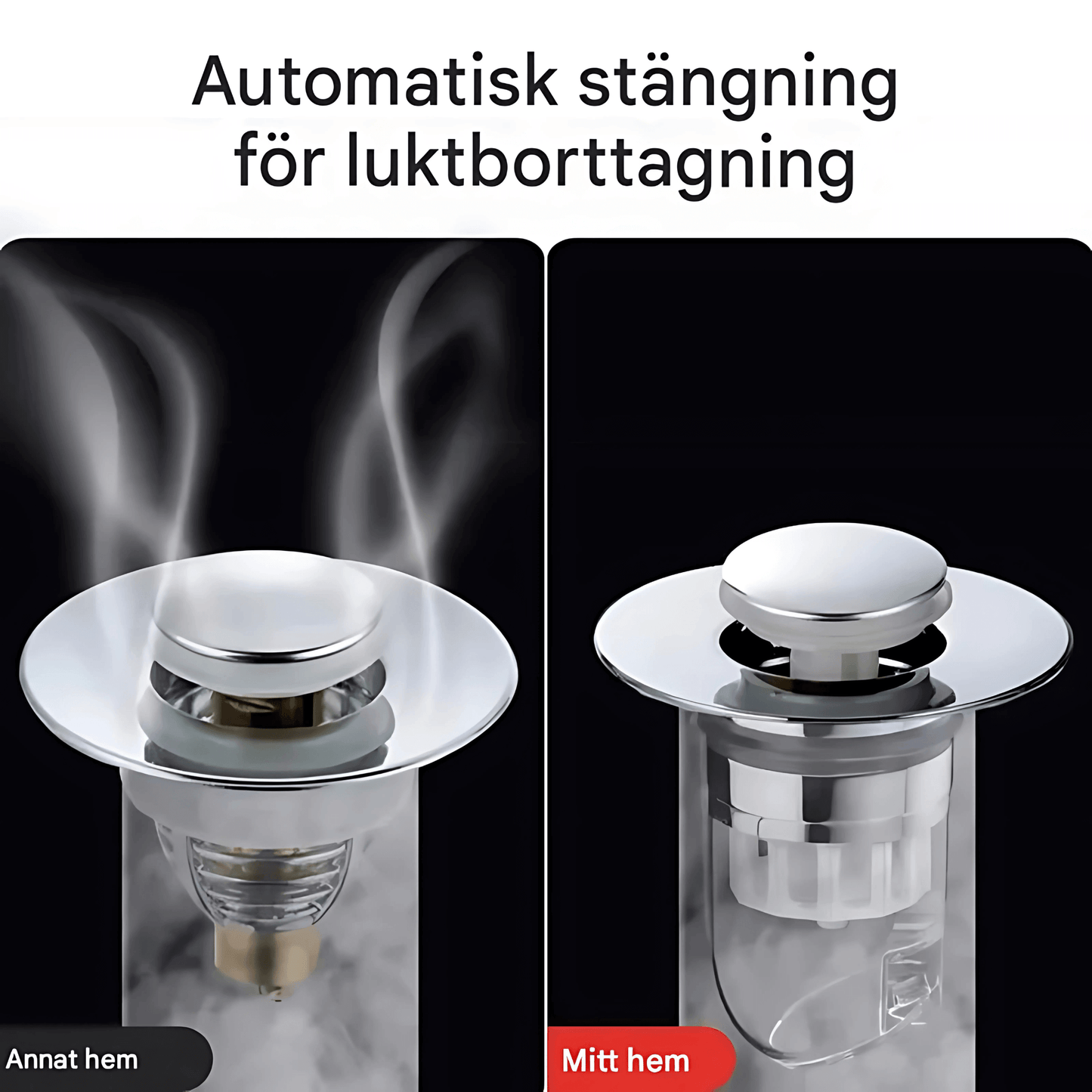 DrainGuard – Universell Pop-up Vannlås med Hårfilter & Luktstopp for Servant og Kjøkkenvasker