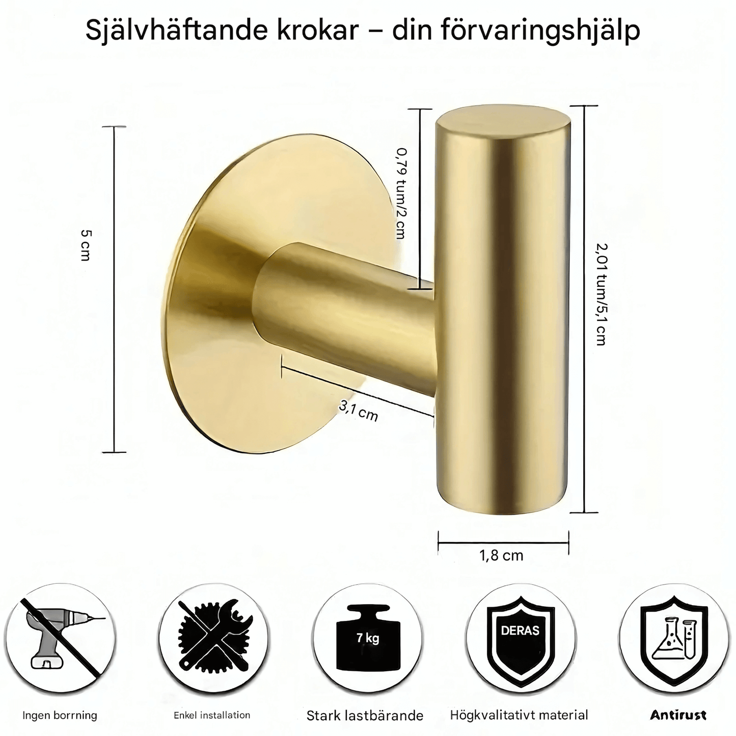 GripHook - Ruostumattomasta teräksestä valmistettu itsekiinnittyvä koukkusarja kylpyhuoneen seinäsäilytykseen & Keittiö (2-pack)