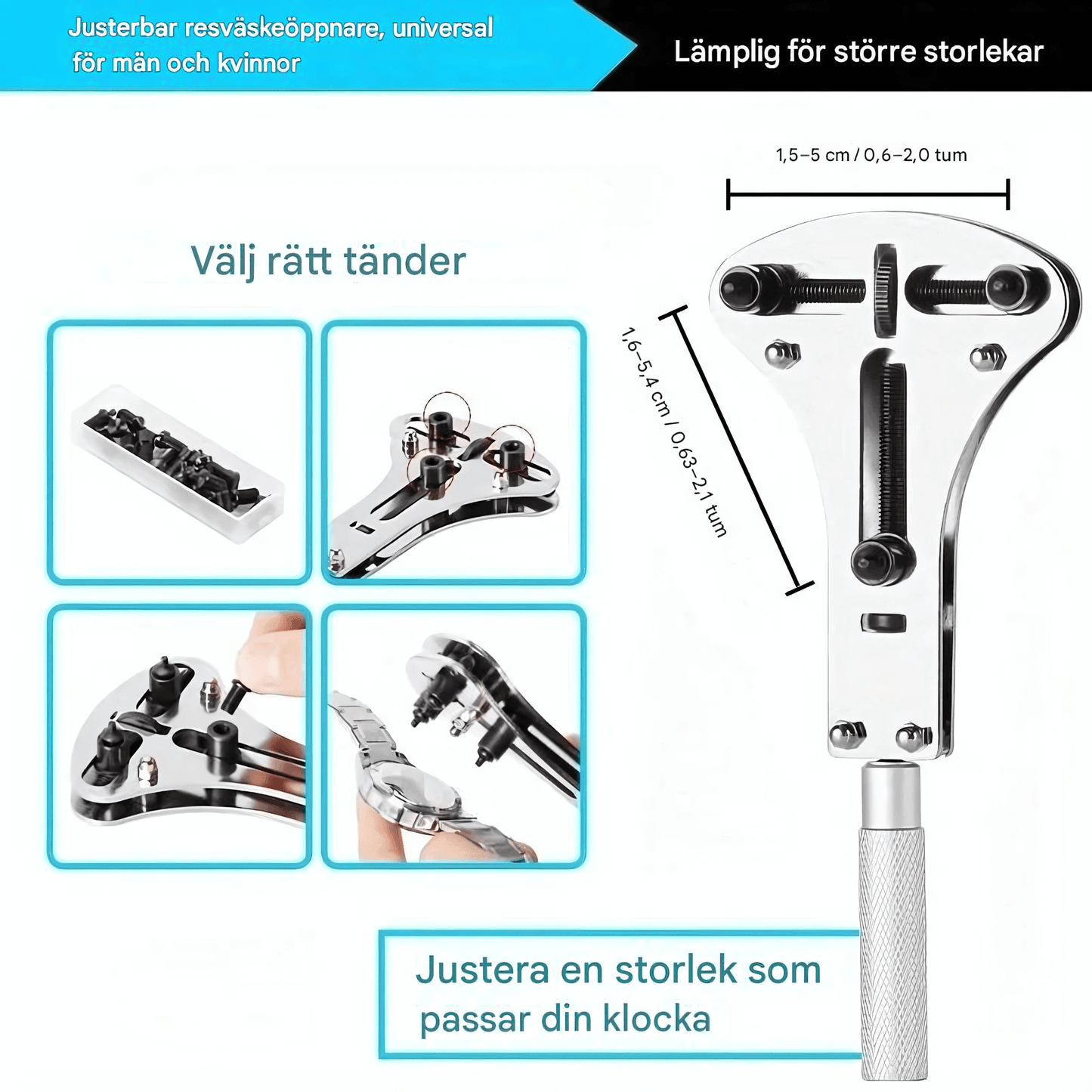 TimeFix – Klokkereparasjonssett med 147 deler, verktøy for justering av armbånd & Urkasseåpner