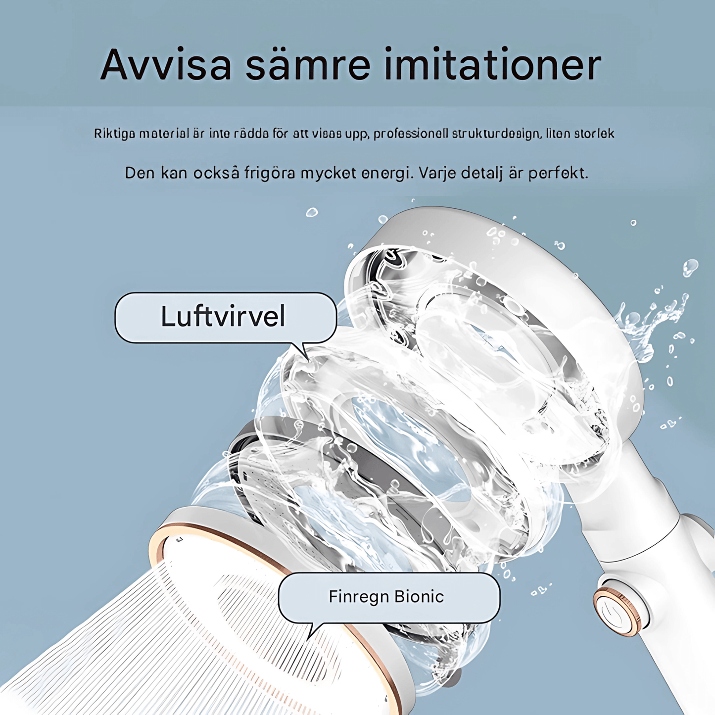 StreamWave – Hånddusj med 3 justerbare vanninnstillinger, trykkforsterkning & Avstengningsknapp