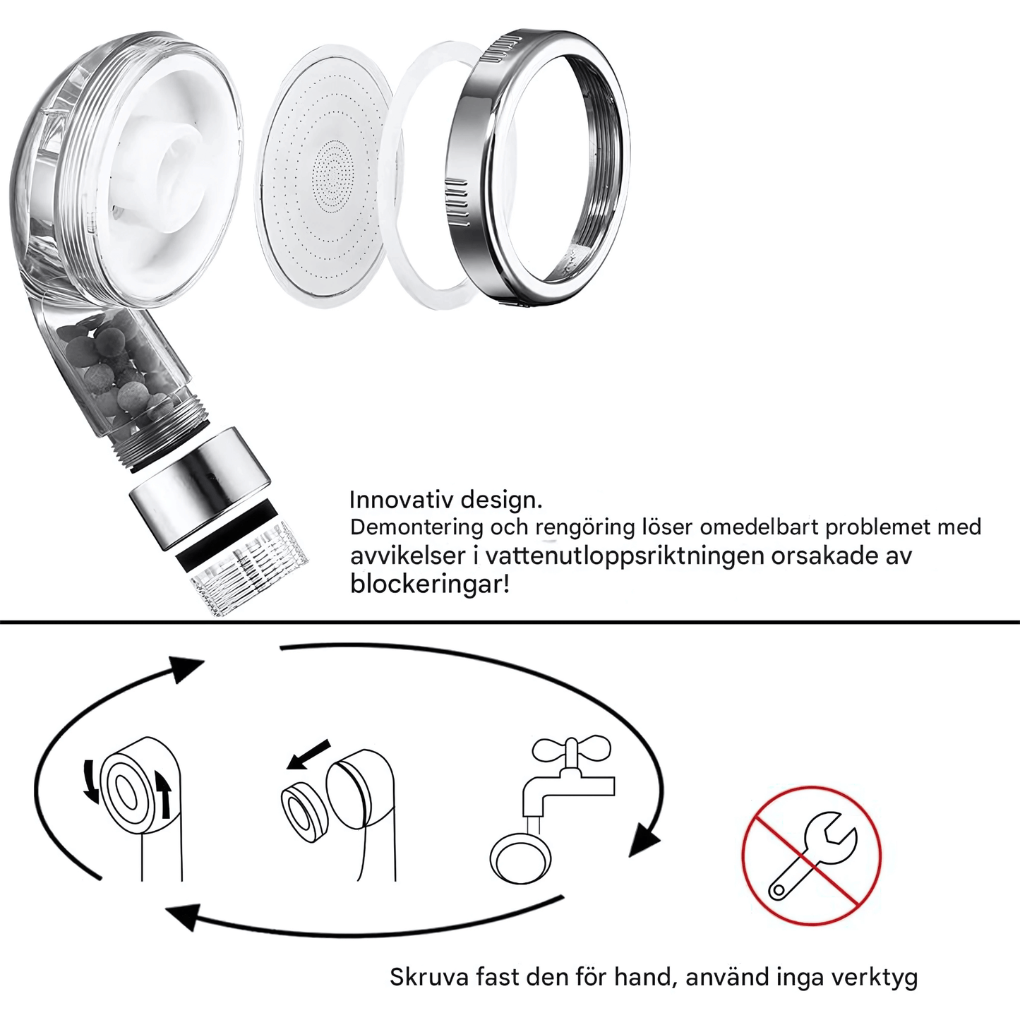 PureHaven – Håndholdt dusj med dobbel filtrering, høyt vanntrykk & Vannsparende design for badet