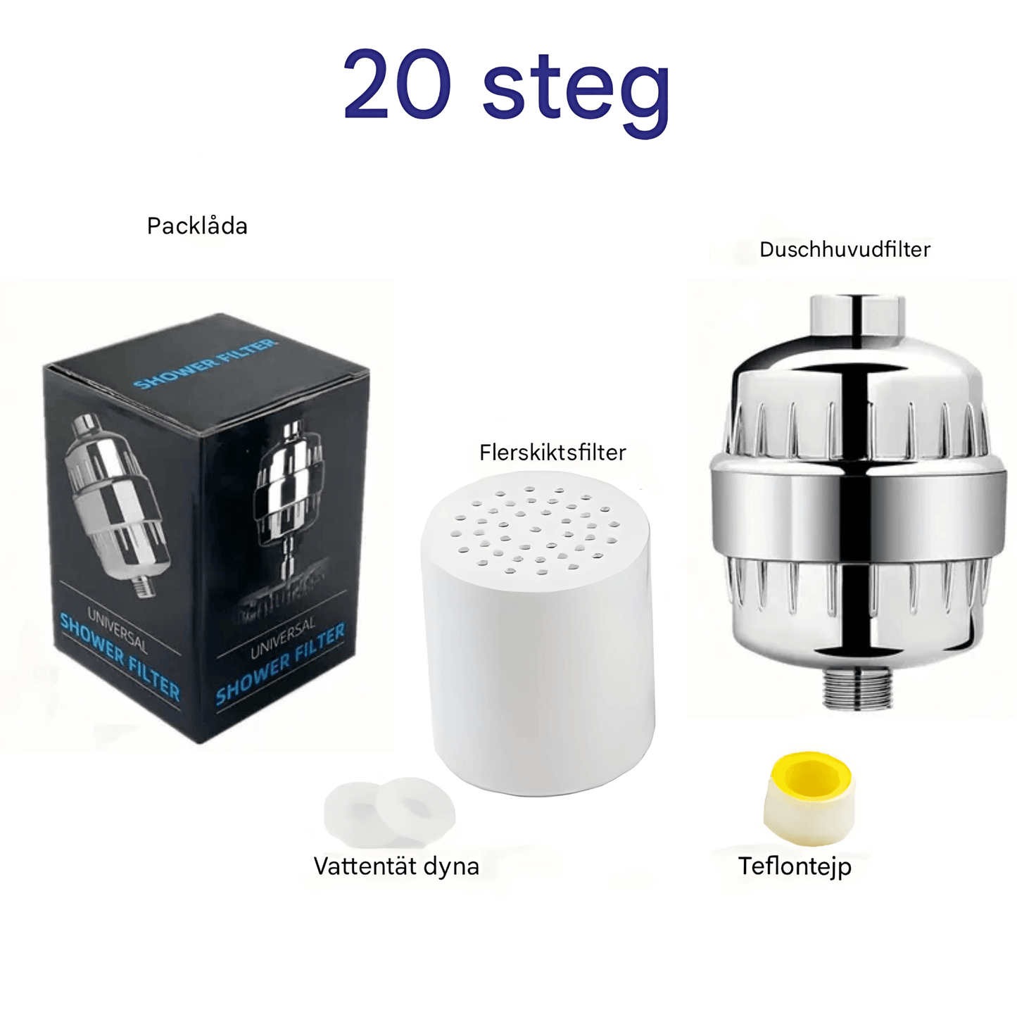 SereneDrop – 15/20 Trinns Dusjfilter med Høy Rensingskapasitet for Friskere Vann & Mykere Hud