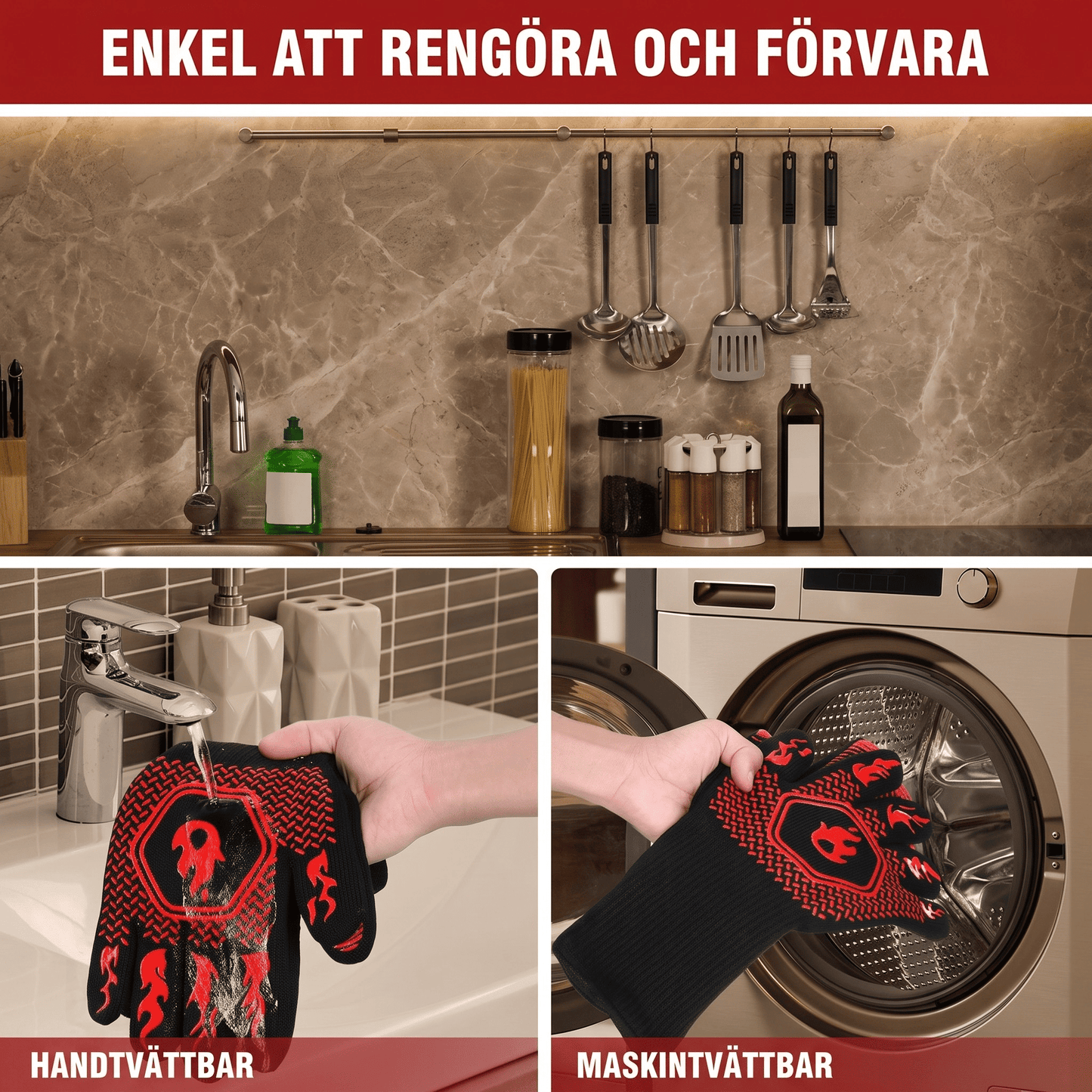 YNGVAR – BBQ-Grillhandskar med Lång Arm, Värmeresistenta och Maskintvättbara för Grill och Rökning