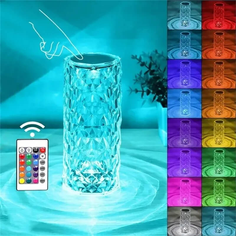CORNELIA - Touch & Fjärrkontroll USB-Uppladdningsbar Kristall-LED-Lampa med 16 färger för Romantisk Stämning Hemma