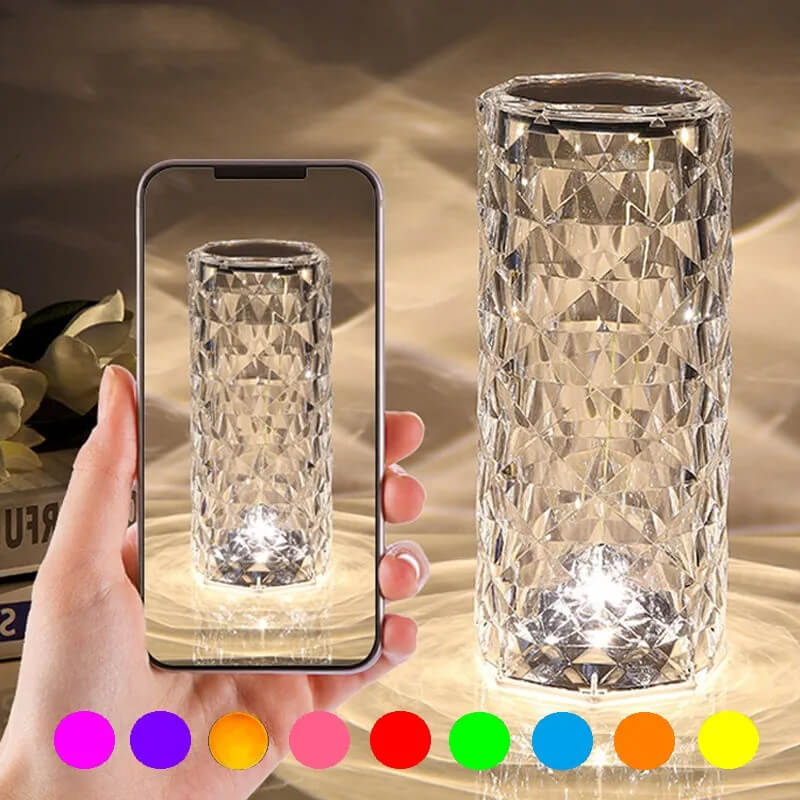 CORNELIA - Touch & Fjärrkontroll USB-Uppladdningsbar Kristall-LED-Lampa med 16 färger för Romantisk Stämning Hemma