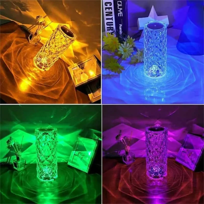 CORNELIA - Touch & Fjärrkontroll USB-Uppladdningsbar Kristall-LED-Lampa med 16 färger för Romantisk Stämning Hemma