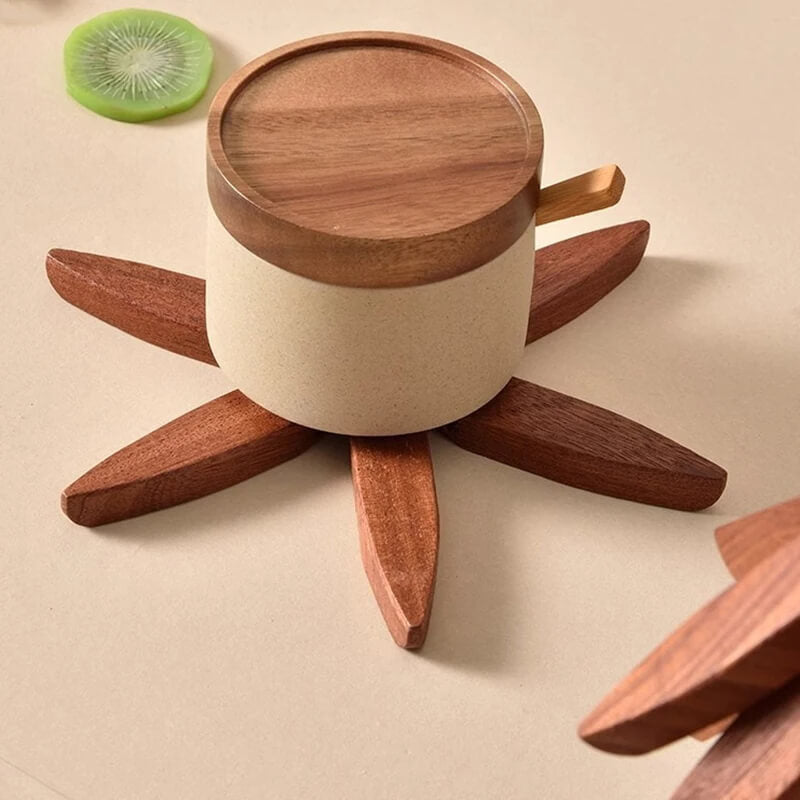 HEDA - Wooden Coasters in Walnut, Set of 3, Creative Foldable Cup/Pot Coasters