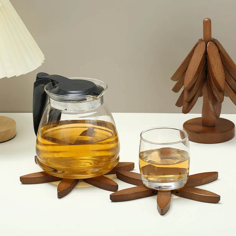 HEDA - Wooden Coasters in Walnut, Set of 3, Creative Foldable Cup/Pot Coasters
