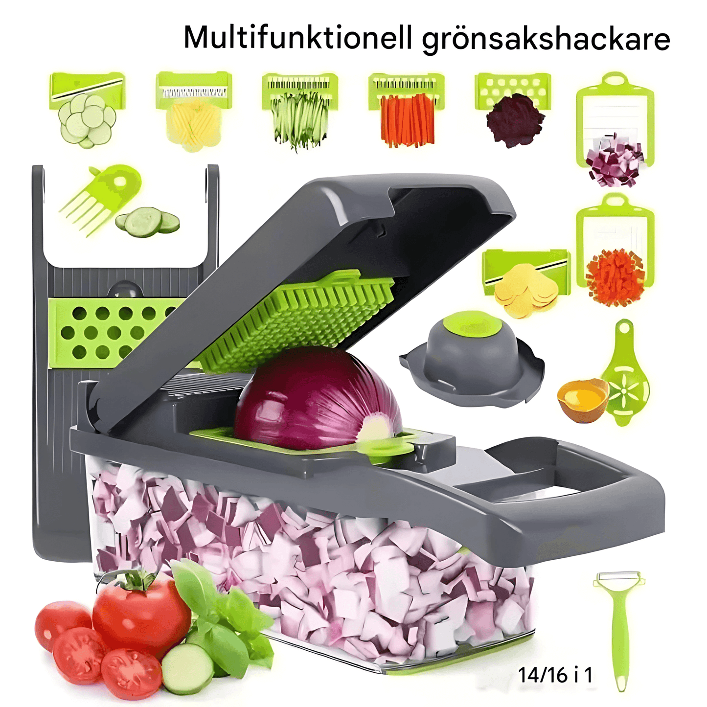 ELVIA – Multifunctional Mandoline Vegetable Chopper 14/16-piece Set with Cutting Blades &amp; Accessories