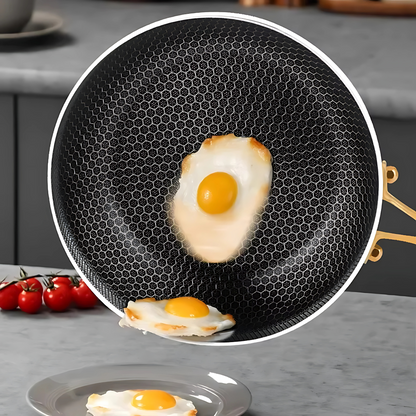 CORA – Rostfri Stekpanna i 316 Stål med Honungsmönster, Non-Stick för Induktion & Gas, 22–28 cm