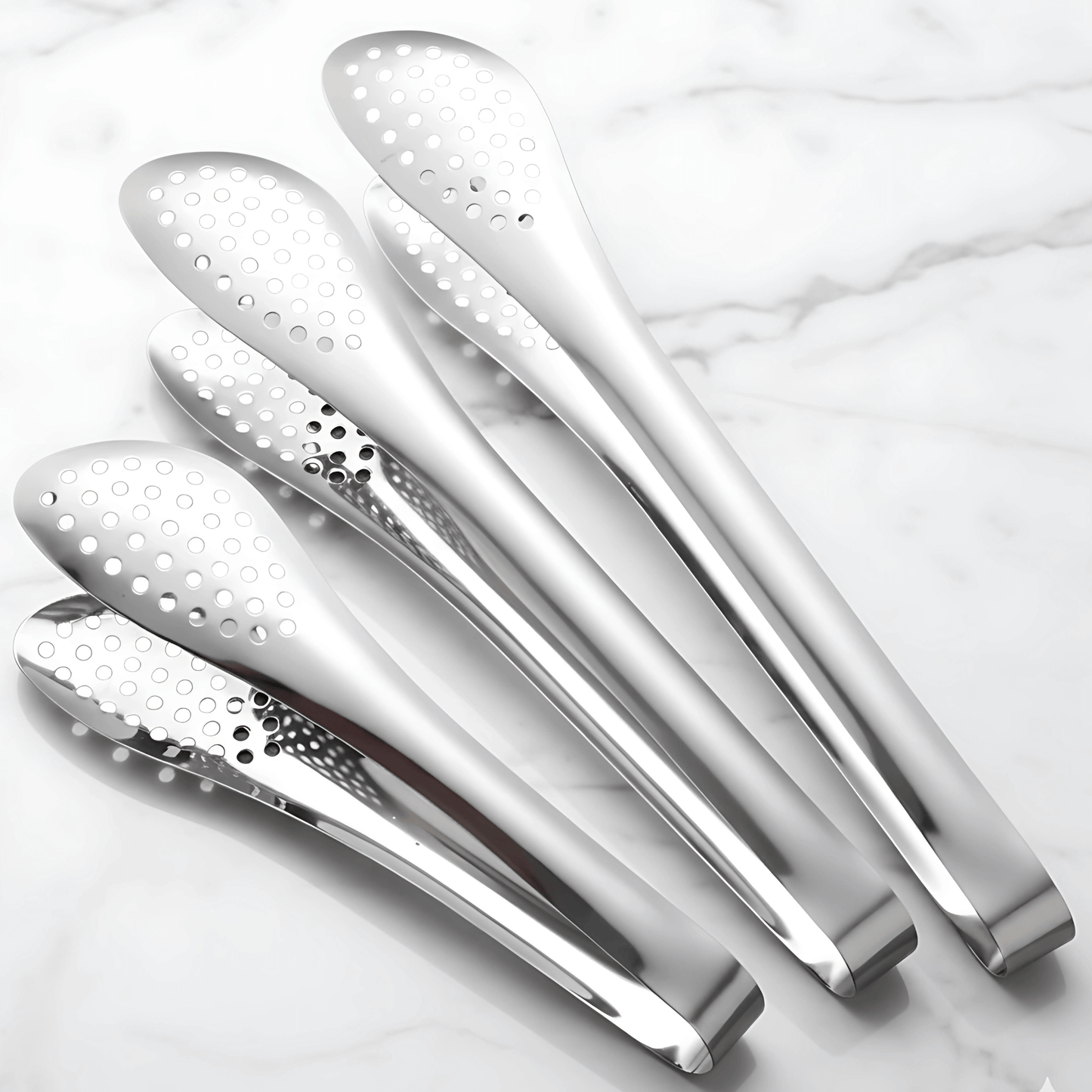 ANYA – Rostfria Kompakta Matklämmor 3-Pack för Sallad, Grill och Dessert med Håldesign och Ergonomiskt Grepp