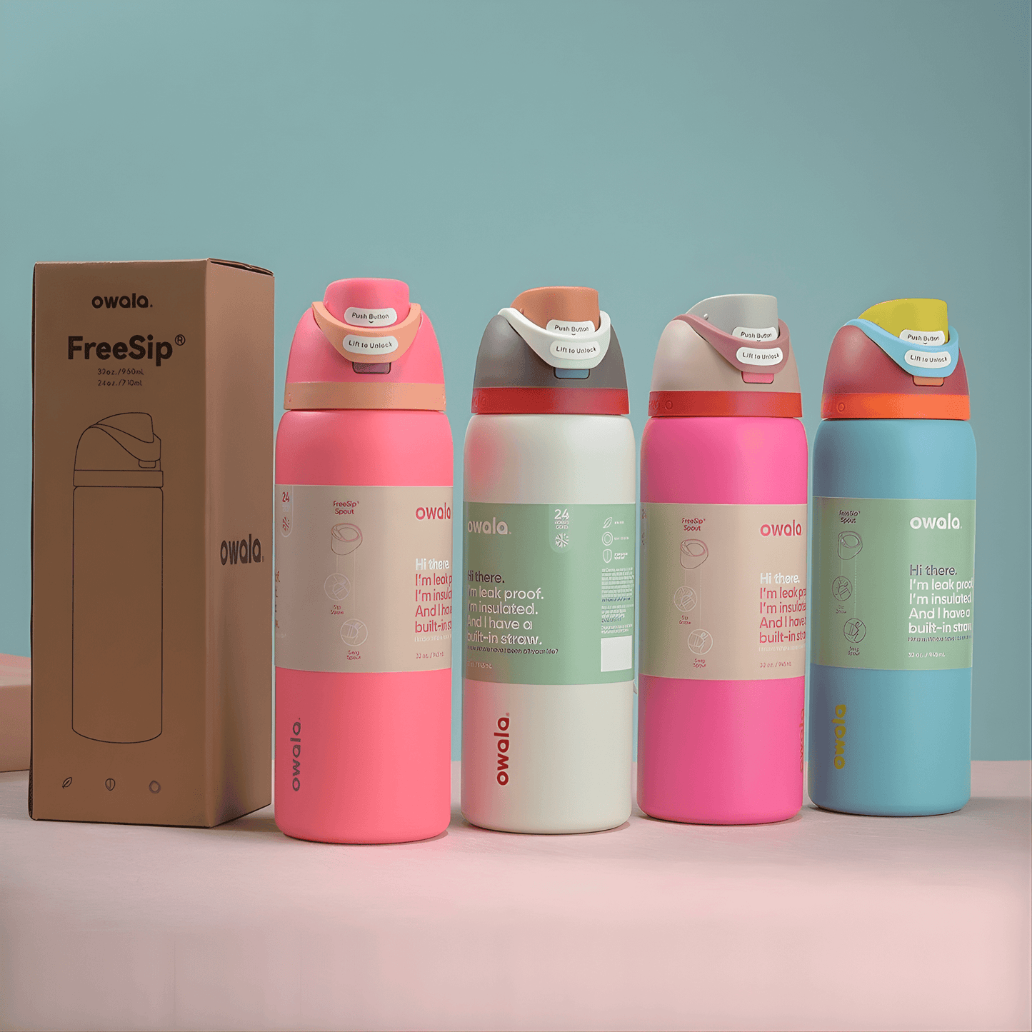 DRAKE – Bouteille de sport isotherme Owala en acier inoxydable avec paille et conception anti-fuites (32 oz / 945 ml)