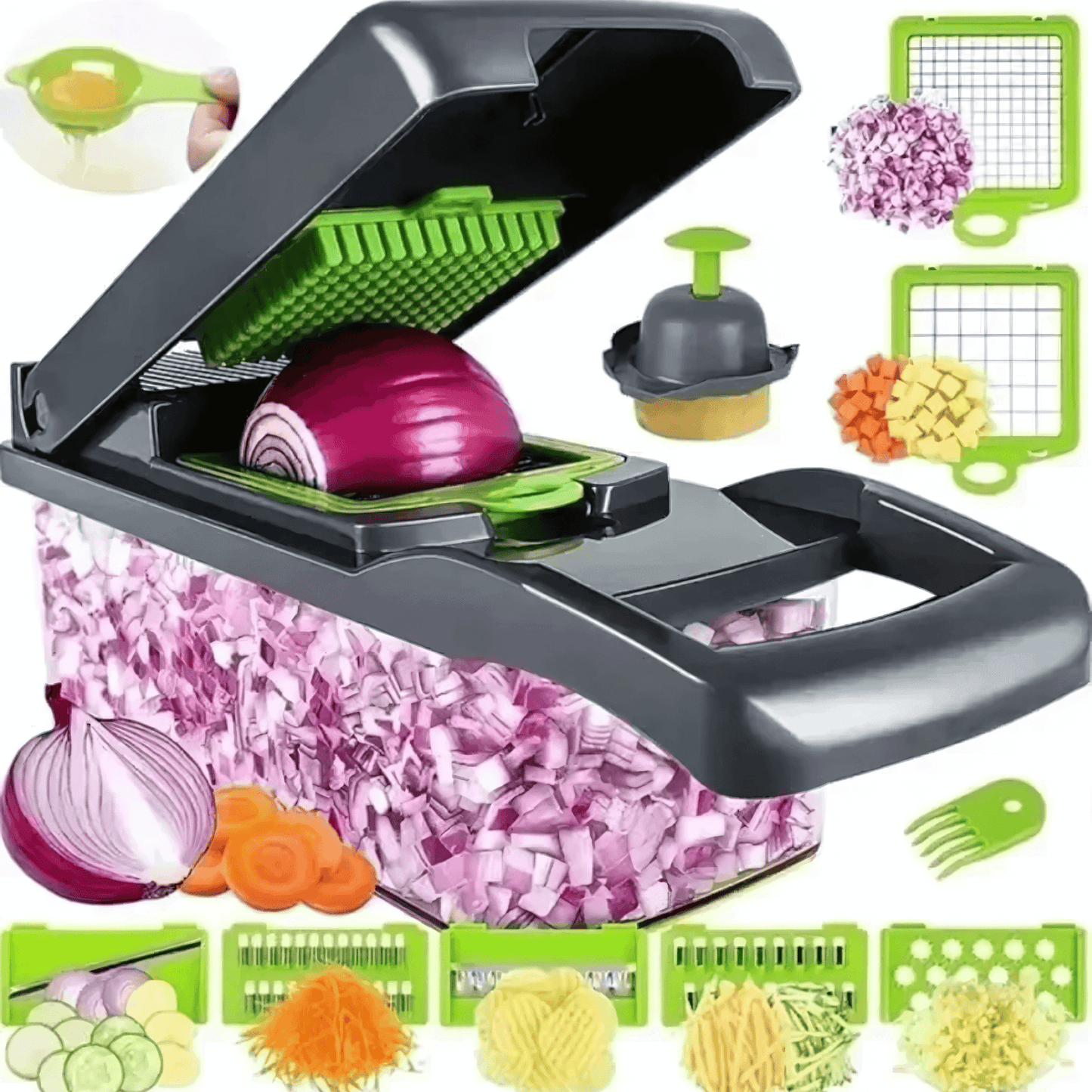 ELVIA – Multifunctional Mandoline Vegetable Chopper 14/16-piece Set with Cutting Blades &amp; Accessories