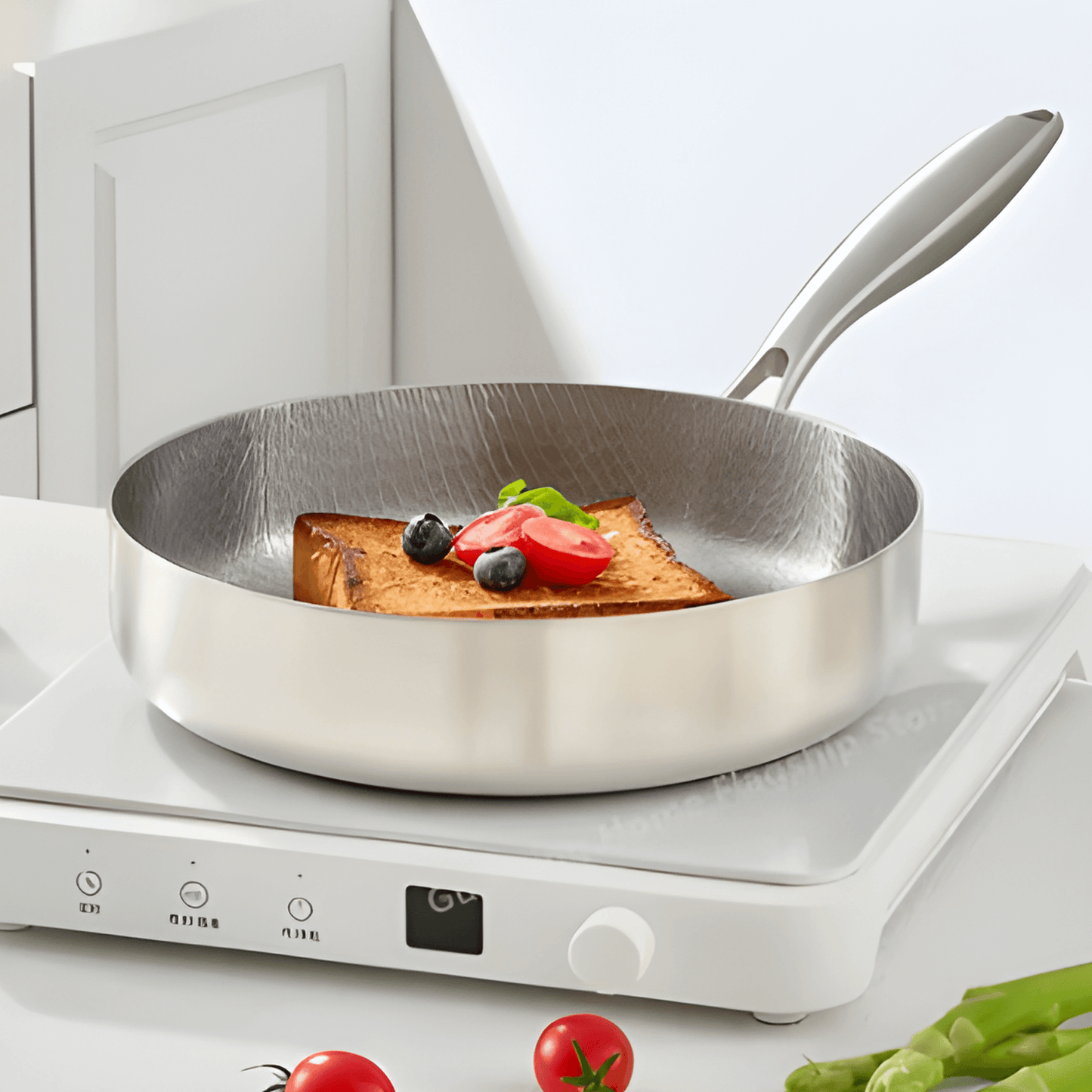 AXEL – Titanförstärkt Rostfri Stekpanna med Lotusmönster, Non-Stick Design & Kompatibilitet för Induktion och Gas