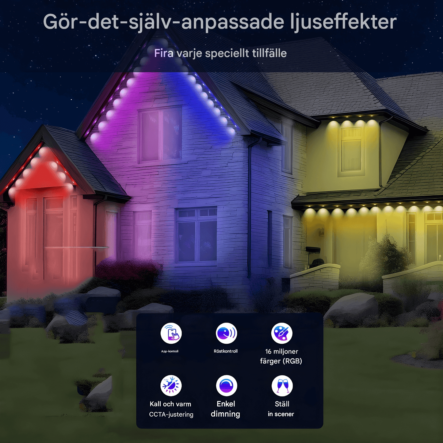 CHRISTY - Bluetooth & Wi-Fi RGBIC LED-lichtlus voor buiten, 15 m, 30 lampjes, App- en stembediening, IP67