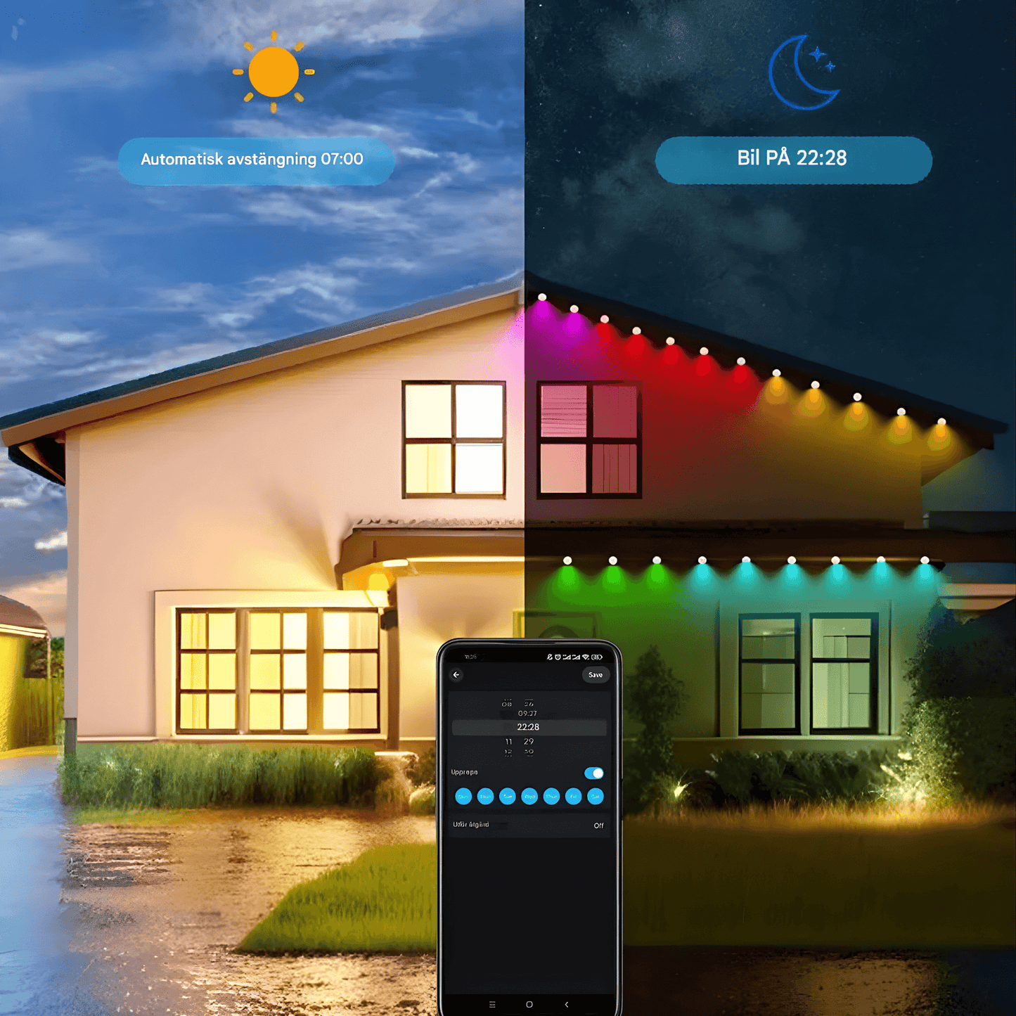 CHRISTY - Bluetooth & Wi-Fi RGBIC LED-lichtlus voor buiten, 15 m, 30 lampjes, App- en stembediening, IP67