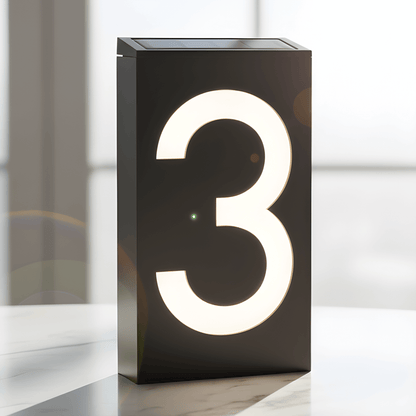 SOLENN – Solcellsdriven LED-Husnummerskylt med Automatisk Belysning & Vattentätt Hölje