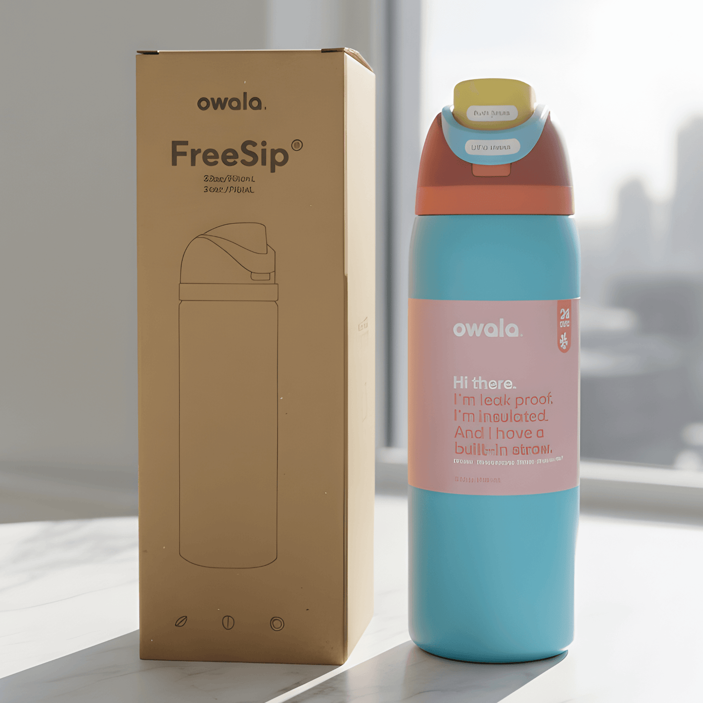 DRAKE – Bouteille de sport isotherme Owala en acier inoxydable avec paille et conception anti-fuites (32 oz / 945 ml)