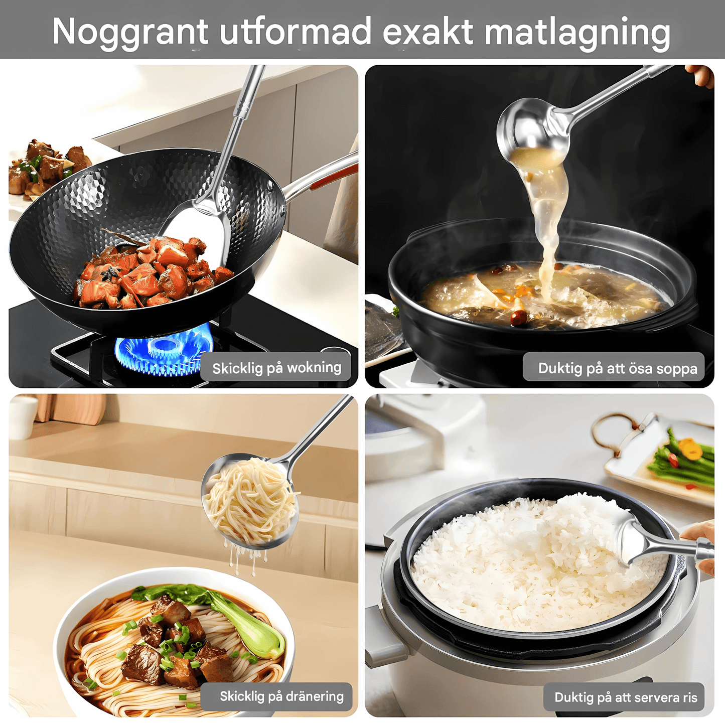 MYRA – Rostfria Matlagningsverktyg 6-delars Set med Ergonomiskt Grepp och Hänghål