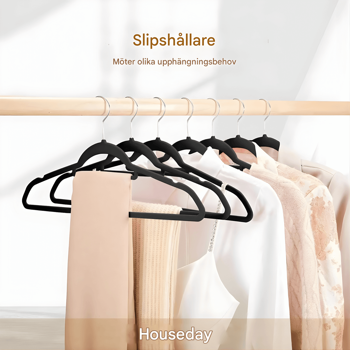 LAURA – Premium Sammetsgalgar i Set om 10 med Halkfri Yta, 360° Krok & Platsbesparande Design