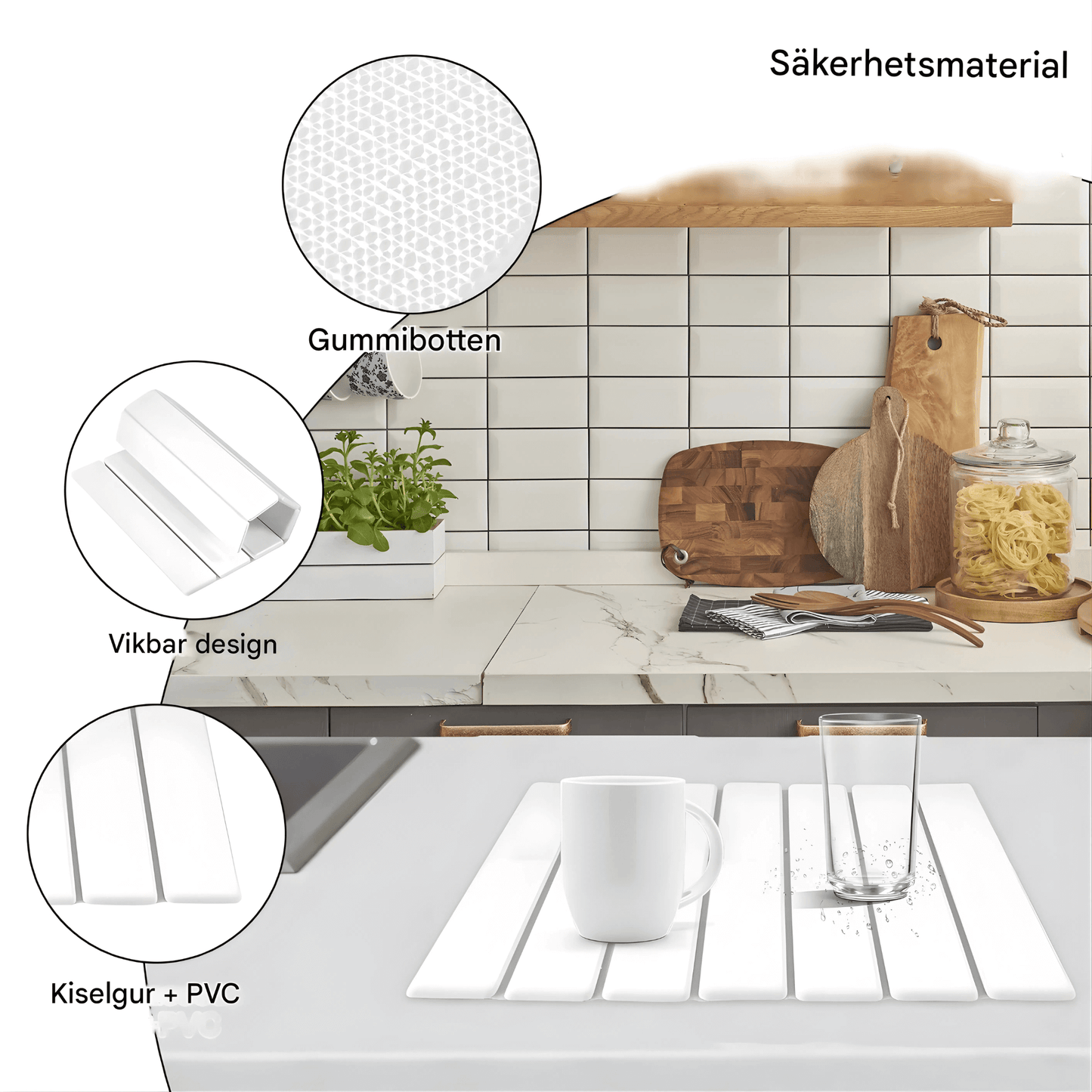 FREYA – Vikbar Sten-Torkmatta för Kök med Halkfri Bas & Absorberande Yta