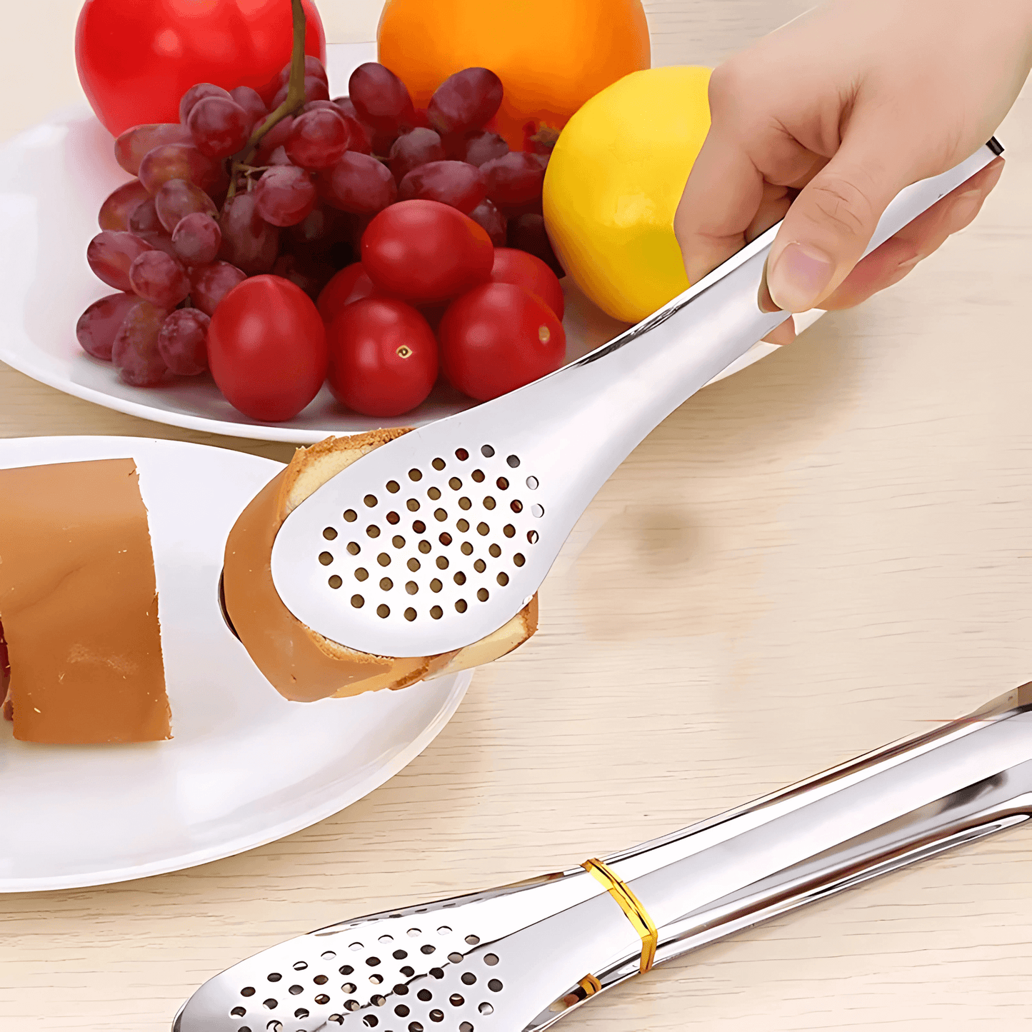 ANYA – Rostfria Kompakta Matklämmor 3-Pack för Sallad, Grill och Dessert med Håldesign och Ergonomiskt Grepp