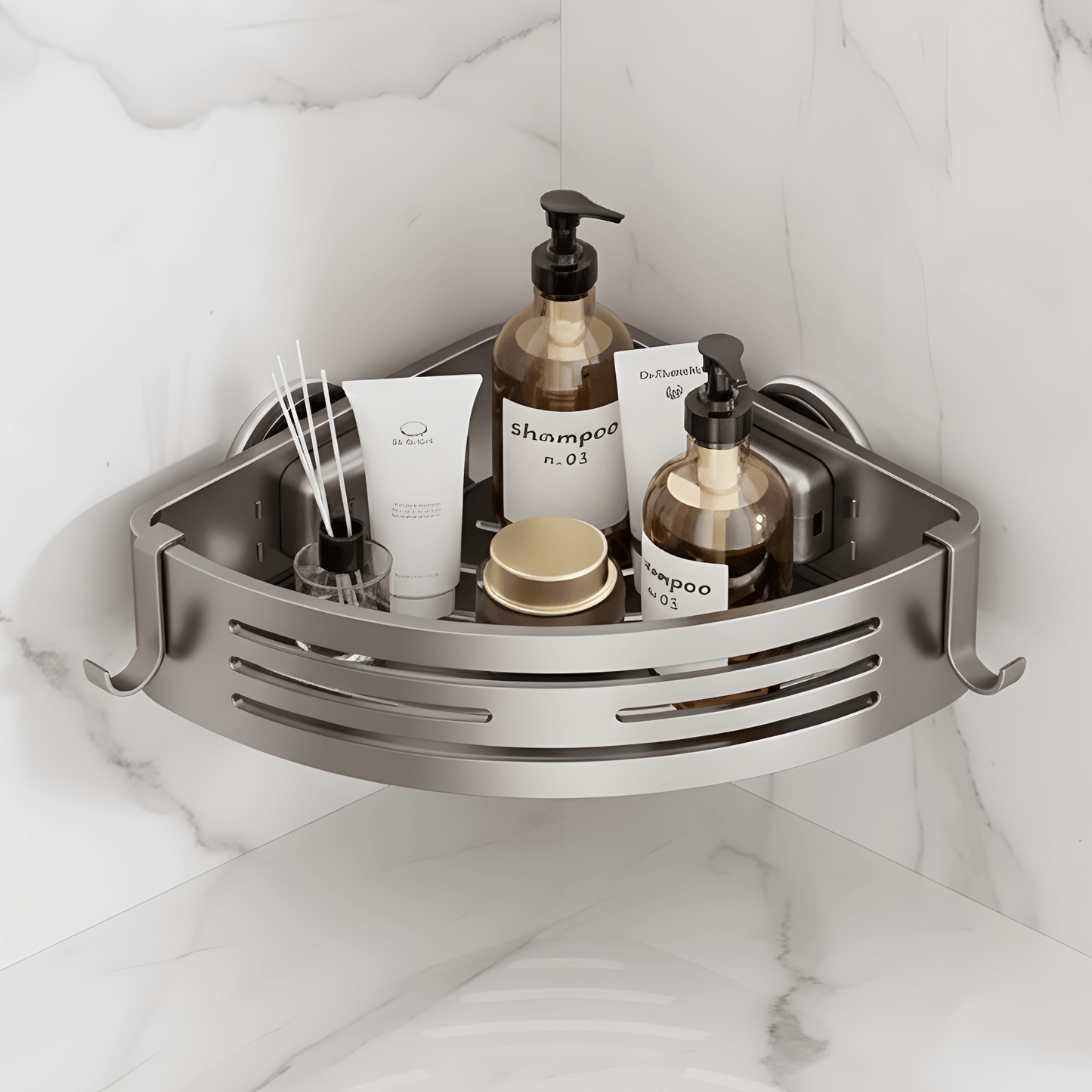 DAHLIA – Étagère murale à ventouses sans perçage pour salle de bain et cuisine, panier de rangement mural en alliage d'aluminium avec drain et bord de protection