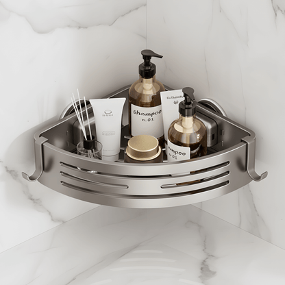 DAHLIA – Étagère murale à ventouses sans perçage pour salle de bain et cuisine, panier de rangement mural en alliage d'aluminium avec drain et bord de protection