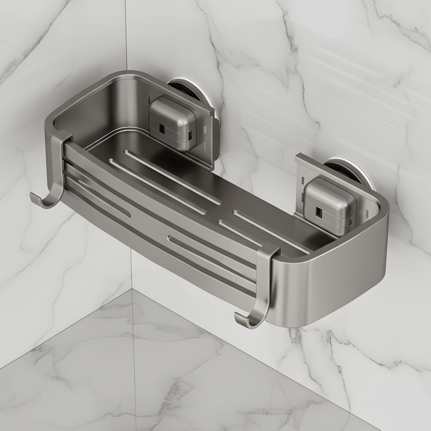 DAHLIA – Étagère murale à ventouses sans perçage pour salle de bain et cuisine, panier de rangement mural en alliage d'aluminium avec drain et bord de protection